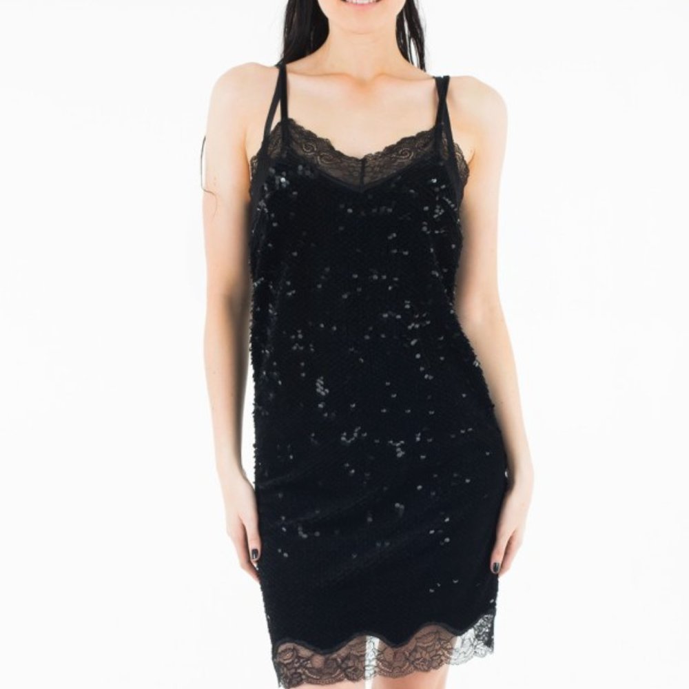 Guess Liu‎ Velvet Sequin Slip Dress Black
